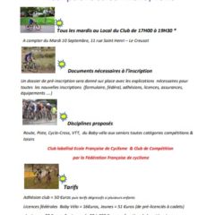 Inscriptions Saison 2019/2020 : Creusot Cyclisme