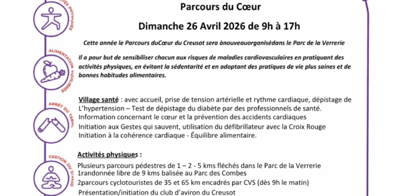 Parcours du Coeur Dimanche 26 Avril 2026 de 9h à 17h Esplanade Duchêne Parc de la Verrerie du Creusot