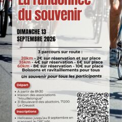 Randonnée du Souvenir dimanche 13 Septembre 2026 8h30 Maison des associations Mouillelongue, 31 Boulevard des abattoirs, 71200 LE CREUSOT